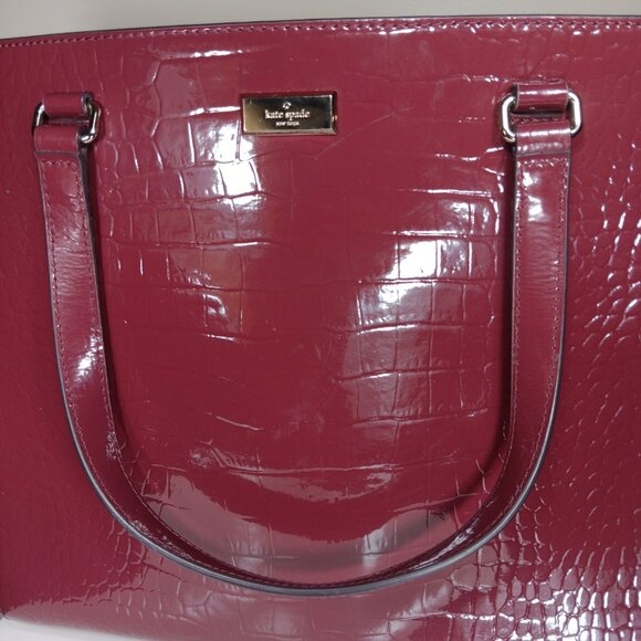 Kate Spade Croc Embossed Bristol Drive Elissa Maroon Leather Tote Bag - Picture 3 of 13